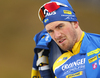 Fredrik Lindstroem of Sweden  during zeroing before the start of the single mixed relay race of IBU Biathlon World Cup in Pokljuka, Slovenia. Opening race of IBU Biathlon World cup 2018-2019, single mixed relay was held in Pokljuka, Slovenia, on Sunday, 2nd of December 2018.
