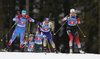 Uliana Kaisheva of Russia (L), Anastasiya Merkushyna of Ukraine (M) and Thekla Brun-Lie of Norway (R)  skiing during the single mixed relay race of IBU Biathlon World Cup in Pokljuka, Slovenia. Opening race of IBU Biathlon World cup 2018-2019, single mixed relay was held in Pokljuka, Slovenia, on Sunday, 2nd of December 2018.
