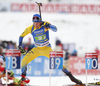 Fredrik Lindstroem of Sweden  skiing during the single mixed relay race of IBU Biathlon World Cup in Pokljuka, Slovenia. Opening race of IBU Biathlon World cup 2018-2019, single mixed relay was held in Pokljuka, Slovenia, on Sunday, 2nd of December 2018.
