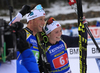 Winning team of Norway Lars Helge Birkeland of Norway and Thekla Brun-Lie of Norway  (R) celebrate their medals won in the mixed relay race of IBU Biathlon World Cup in Pokljuka, Slovenia. Opening race of IBU Biathlon World cup 2018-2019, single mixed relay was held in Pokljuka, Slovenia, on Sunday, 2nd of December 2018.
