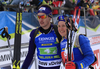 Third placed team Artem Tyschenko of Ukraine and Anastasiya Merkushyna of Ukraine  (R) celebrate their medals won in the mixed relay race of IBU Biathlon World Cup in Pokljuka, Slovenia. Opening race of IBU Biathlon World cup 2018-2019, single mixed relay was held in Pokljuka, Slovenia, on Sunday, 2nd of December 2018.
