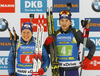 Third placed team Artem Tyschenko of Ukraine and Anastasiya Merkushyna of Ukraine  (R) celebrate their medals won in the mixed relay race of IBU Biathlon World Cup in Pokljuka, Slovenia. Opening race of IBU Biathlon World cup 2018-2019, single mixed relay was held in Pokljuka, Slovenia, on Sunday, 2nd of December 2018.
