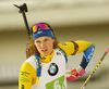 Emma Nilsson of Sweden during zeroing before the start of the mixed relay race of IBU Biathlon World Cup in Pokljuka, Slovenia. Opening race of IBU Biathlon World cup 2018-2019, single mixed relay was held in Pokljuka, Slovenia, on Sunday, 2nd of December 2018.
