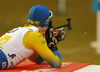 Jesper Nelin of Sweden during zeroing before the start of the mixed relay race of IBU Biathlon World Cup in Pokljuka, Slovenia. Opening race of IBU Biathlon World cup 2018-2019, single mixed relay was held in Pokljuka, Slovenia, on Sunday, 2nd of December 2018.
