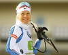 Kaisa Makarainen of Finland during zeroing before the start of the mixed relay race of IBU Biathlon World Cup in Pokljuka, Slovenia. Opening race of IBU Biathlon World cup 2018-2019, single mixed relay was held in Pokljuka, Slovenia, on Sunday, 2nd of December 2018.
