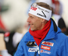 Coach of Finnish team Jonne Kahkonen during zeroing before the start of the mixed relay race of IBU Biathlon World Cup in Pokljuka, Slovenia. Opening race of IBU Biathlon World cup 2018-2019, single mixed relay was held in Pokljuka, Slovenia, on Sunday, 2nd of December 2018.
