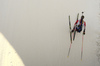 Biathlete  skiing during the mixed relay race of IBU Biathlon World Cup in Pokljuka, Slovenia. Opening race of IBU Biathlon World cup 2018-2019, single mixed relay was held in Pokljuka, Slovenia, on Sunday, 2nd of December 2018.
