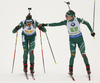 Dominik Windisch of Italy (L) and Dorothea Wierer of Italy (R) skiing during the mixed relay race of IBU Biathlon World Cup in Pokljuka, Slovenia. Opening race of IBU Biathlon World cup 2018-2019, single mixed relay was held in Pokljuka, Slovenia, on Sunday, 2nd of December 2018.
