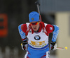 Dmitry Malyshko of Russia skiing during the mixed relay race of IBU Biathlon World Cup in Pokljuka, Slovenia. Opening race of IBU Biathlon World cup 2018-2019, single mixed relay was held in Pokljuka, Slovenia, on Sunday, 2nd of December 2018.
