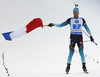 Simon Desthieux of France celebrating during the mixed relay race of IBU Biathlon World Cup in Pokljuka, Slovenia. Opening race of IBU Biathlon World cup 2018-2019, single mixed relay was held in Pokljuka, Slovenia, on Sunday, 2nd of December 2018.
