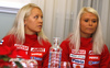Kaisa Makarainen and Mari Eder during press conference of Finland biathlon team, which was held on Bled, Slovenia, on Tuesday, 4th of December 2018, before start of new season of BMW IBU Biathlon World Cup. New season of BMW IBU Biathlon World cup 2018-2019 is starting with race on Pokljuka, Slovenia, from 2nd of December to 9th of December 2018.
