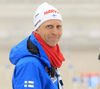 Coach of Finland Jonne Kahkonen during zeroing before start of the men individual race of IBU Biathlon World Cup in Pokljuka, Slovenia. Men 20km individual race of IBU Biathlon World cup 2018-2019 was held in Pokljuka, Slovenia, on Wednesday, 5th of December 2018.
