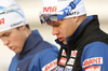 Tero Seppala of Finland and Jaakko Ranta of Finland (R) during zeroing before start of the men individual race of IBU Biathlon World Cup in Pokljuka, Slovenia. Men 20km individual race of IBU Biathlon World cup 2018-2019 was held in Pokljuka, Slovenia, on Thursday, 6th of December 2018.
