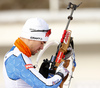 Olli Hiidensalo of Finland during zeroing before start of the men individual race of IBU Biathlon World Cup in Pokljuka, Slovenia. Men 20km individual race of IBU Biathlon World cup 2018-2019 was held in Pokljuka, Slovenia, on Thursday, 6th of December 2018.
