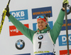 Second placed Johannes Kuehn of Germany celebrates on the podium after the men individual race of IBU Biathlon World Cup in Pokljuka, Slovenia. Men 20km individual race of IBU Biathlon World cup 2018-2019 was held in Pokljuka, Slovenia, on Thursday, 6th of December 2018.
