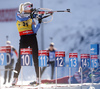 Kaisa Makarainen of Finland during zeroing before start of the women individual race of IBU Biathlon World Cup in Pokljuka, Slovenia. Women 15km individual race of IBU Biathlon World cup 2018-2019 was held in Pokljuka, Slovenia, on Thursday, 6th of December 2018.
