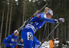 Venla Lehtonen of Finland and coach of Finland Jonne Kahkonen during the women individual race of IBU Biathlon World Cup in Pokljuka, Slovenia. Women 15km individual race of IBU Biathlon World cup 2018-2019 was held in Pokljuka, Slovenia, on Thursday, 6th of December 2018.
