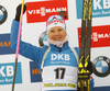 Winner Kaisa Makarainen of Finland celebrates her medal won in the women sprint race of IBU Biathlon World Cup in Pokljuka, Slovenia. Women sprint race of IBU Biathlon World cup 2018-2019 was held in Pokljuka, Slovenia, on Saturday, 8th of December 2018.
