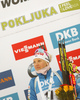  celebrate their medals won in the women sprint race of IBU Biathlon World Cup in Pokljuka, Slovenia. Women sprint race of IBU Biathlon World cup 2018-2019 was held in Pokljuka, Slovenia, on Saturday, 8th of December 2018.
