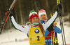 Second placed Dorothea Wierer of Italy celebrates her second place in the women pursuit race of IBU Biathlon World Cup in Pokljuka, Slovenia. Women pursuit race of IBU Biathlon World cup 2018-2019 was held in Pokljuka, Slovenia, on Sunday, 9th of December 2018.
