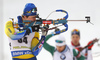 Martin Ponsiluoma of Sweden during zeroing before start of the men pursuit race of IBU Biathlon World Cup in Pokljuka, Slovenia. Men pursuit race of IBU Biathlon World cup 2018-2019 was held in Pokljuka, Slovenia, on Sunday, 9th of December 2018.
