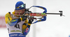 Jesper Nelin of Sweden during zeroing before start of the men pursuit race of IBU Biathlon World Cup in Pokljuka, Slovenia. Men pursuit race of IBU Biathlon World cup 2018-2019 was held in Pokljuka, Slovenia, on Sunday, 9th of December 2018.
