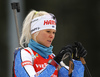 Mari Eder of Finland during zeroing before start of the women pursuit race of IBU Biathlon World Cup in Pokljuka, Slovenia. Women pursuit race of IBU Biathlon World cup 2018-2019 was held in Pokljuka, Slovenia, on Sunday, 9th of December 2018.
