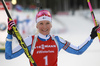 Kaisa Makarainen of Finland celebrating in finished  the women pursuit race of IBU Biathlon World Cup in Pokljuka, Slovenia. Women pursuit race of IBU Biathlon World cup 2018-2019 was held in Pokljuka, Slovenia, on Sunday, 9th of December 2018.
