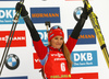 Third placed Paulina Fialkova of Slovakia  celebrates her medal won in  the women pursuit race of IBU Biathlon World Cup in Pokljuka, Slovenia. Women pursuit race of IBU Biathlon World cup 2018-2019 was held in Pokljuka, Slovenia, on Sunday, 9th of December 2018.
