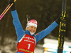 Winner Kaisa Makarainen of Finland celebrates after  the women pursuit race of IBU Biathlon World Cup in Pokljuka, Slovenia. Women pursuit race of IBU Biathlon World cup 2018-2019 was held in Pokljuka, Slovenia, on Sunday, 9th of December 2018.
