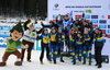 Elvira Oeberg of Sweden and Swedish team celebrate her victory in the Women Sprint race of BMW IBU Biathlon World cup in Pokljuka, Slovenia. Women Sprint race of BMW IBU Biathlon World cup was held in Pokljuka, Slovenia, on Thursday 5th of January 2023.