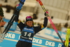 Winner Elvira Oeberg of Sweden celebrates her victory in the Women Sprint race of BMW IBU Biathlon World cup in Pokljuka, Slovenia. Women Sprint race of BMW IBU Biathlon World cup was held in Pokljuka, Slovenia, on Thursday 5th of January 2023.