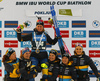 Elvira Oeberg of Sweden and Swedish team celebrate her victory in the Women Sprint race of BMW IBU Biathlon World cup in Pokljuka, Slovenia. Women Sprint race of BMW IBU Biathlon World cup was held in Pokljuka, Slovenia, on Thursday 5th of January 2023.