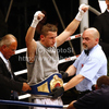 Denis Simcic of Slovenia celebrates his victory in WBF International boxing match. WBF International boxing match between Simcic and Varga was held on 4th of September 2010 in Stozice Arena in Ljubljana, Slovenia.

