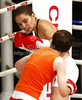 Tjasa Kolar of Slovenia and Anika Kurzer of Germany during boxing match. Boxing match between Kolar and Kurzer was held on 4th of September 2010 in Stozice Arena in Ljubljana, Slovenia.
