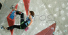 Third placed Akiyo Noguchi of Japan climbing during women finals of last IFSC Sport Climbing World cup of 2008 season. Final race of IFSC Sport Climbing World Cup of 2008 season was held in Kranj, Slovenia on 16th of November 2008. 
