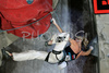 Second placed Maja Vidmar of Slovenia climbing during women finals of last IFSC Sport Climbing World cup of 2008 season. Final race of IFSC Sport Climbing World Cup of 2008 season was held in Kranj, Slovenia on 16th of November 2008. 
