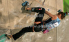 Second placed Akiyo Noguchi of Japan climbing during women finals of last IFSC Sport Climbing World cup of 2009 season. Final race of IFSC Sport Climbing World Cup of 2009 season was held in Kranj, Slovenia on 15th of November 2009. 
