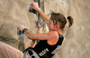 Angela Eiter of Austria climbing during women finals of last IFSC Sport Climbing World cup of 2009 season. Final race of IFSC Sport Climbing World Cup of 2009 season was held in Kranj, Slovenia on 15th of November 2009. 

