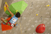 Third placed Sachi Amma of Japan climbing during finals of IFSC Climbing World cup in Kranj, Slovenia. IFSC Climbing World cup finals were held in Zlato Polje Arena in Kranj, Slovenia, on Sunday, 16th of November 2014.
