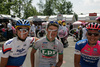 Tadej Valjavec (Slovenia) of AG2R-La Mondiale (L), Jure Golcer (Slovenia) of LPR Brakes (M) and Simon Spilak (Slovenia) of Lampre (R) at starting area of 13th stage of Giro d Italia, from Modena to Cittadella (177 km). 13th stage was held on 23rd of May 2008.
