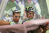 Vincenzo Nibali (Italy) of Liquigas (L) and his teammate Kjell Carlstrom (Finland) of Liquigas (R) at starting area of 13th stage of Giro d Italia, from Modena to Cittadella (177 km). 13th stage was held on 23rd of May 2008.
