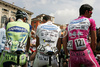 From L to R: Vladimir Miholjevic (Croatia) of Liquigas, Vincenzo Nibali (Italy) of Liquigas and Daniele Bennati (Italy) of Liquigas at starting area of 14th stage of Giro d Italia, from Verona to Alpe di Pampeago / Val di Fiemme (193 km). 14th stage was held on 24th of May 2008.
