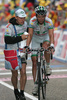 Nineteenth placed Paolo Savoldelli (Italy) of LPR Brakes at finish line of 14th stage of Giro d Italia, from Verona to Alpe di Pampeago / Val di Fiemme (193 km). 14th stage was held on 24th of May 2008.
