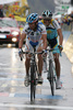 Fifth placed Gilberto Simoni (Italy) of Serramenti Pvc Diquigiovanni-Androni Giocattoli and behind him sixth placed Alberto Contador Velasco (Spain) of Astana at finish line of 15th stage of Giro d Italia, from Arabba to Passo Fedaia / Marmolada - Dolomiti Stars (153 km). 15th stage was held on 25th of May 2008.
