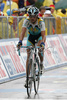 20th placed Andreas Kloden (Germany) of Astana at finish line of 15th stage of Giro d Italia, from Arabba to Passo Fedaia / Marmolada - Dolomiti Stars (153 km). 15th stage was held on 25th of May 2008.
