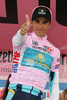 Alberto Contador Velasco (Spain) of Astana in pink jersey as the best in general classification after individual mountain chronometre of 16th stage of Giro d Italia, from San Vigilio di Marebbe to Plan de Corones. 16th stage was held on 26th of May 2008.
