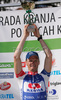 Winner Grega Bole of Adria Mobil celebrating his victory in 41st Grand Prix Kranj, Filip Majcen Memorial cycle race. 41st Grand Prix Kranj was held in Kranj, Slovenia, on 31st of May 2008.
