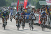 From L to R: third placed Simone Cadamuro of Italia (Nippo - Endeka), winner Claudio Cucinotta of Italia (LPR Brakes), seventh placed Grega Bole of Slovenia Adria Mobil), second placed Enrico Rossi of Italia (NGC Medical - OTC Indutria Porte) and fourth placed Danilo Hondo of Germany (Serramenti PVC Diqugiovanni -Androni Giocattoli)                            during 1st stage from Ljubljana to Postojna (161 km) of the 15th Tour de Slovenie. The race was held on 11th of June, 2008.
