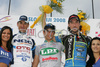From L to R: second placed Enrico Rossi of Italia (NGC Medical - OTC Indutria Porte), winner Claudio Cucinotta of Italia (LPR Brakes) and third placed Simone Cadamuro of Italia (Nippo - Endeka) during 1st stage from Ljubljana to Postojna (161 km) of the 15th Tour de Slovenie. The race was held on 11th of June, 2008.

